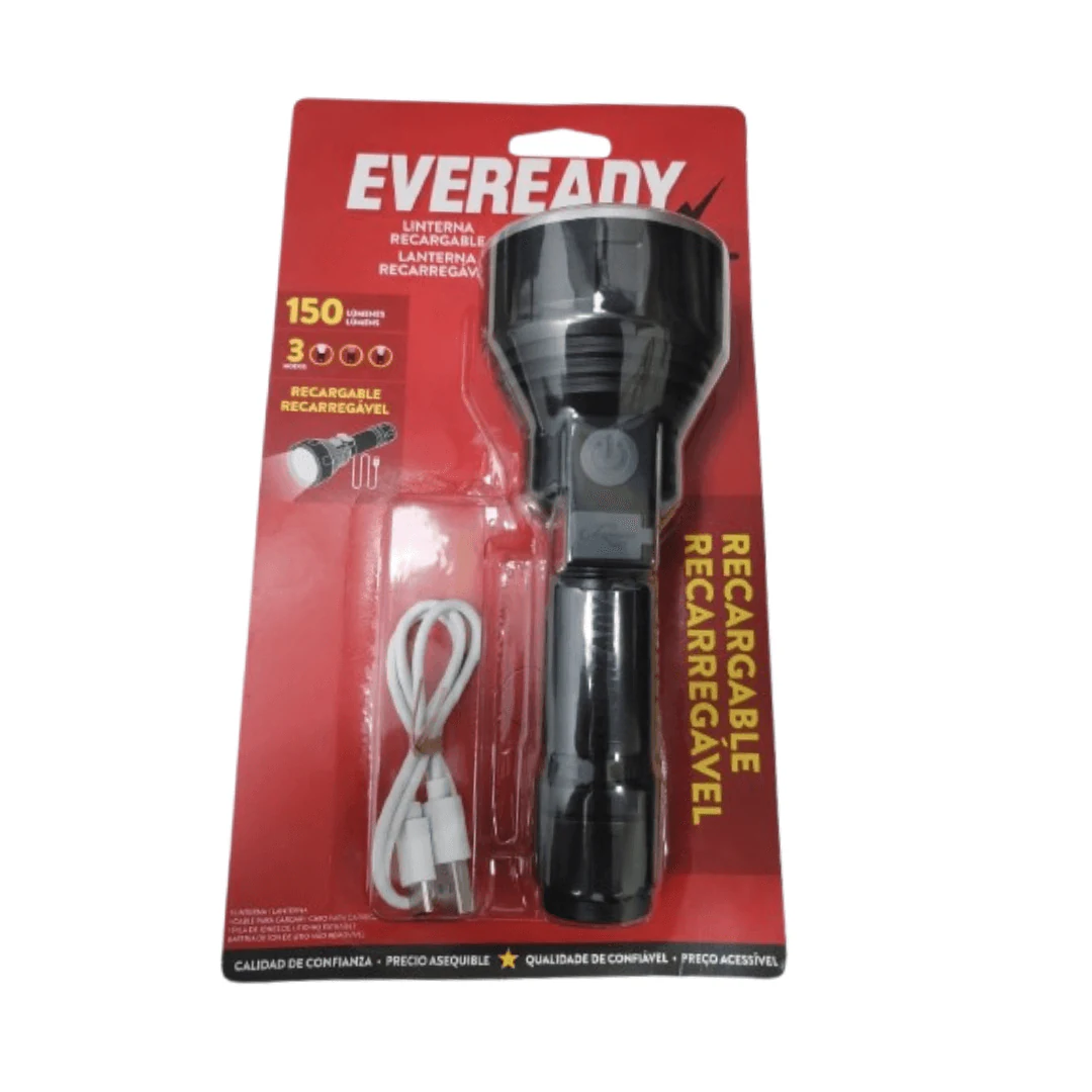 LINTERNA RECARGABLE EVEREADY 150 LUMENES 3 MODOS USB EVRVPHHL4. INCREIBLE