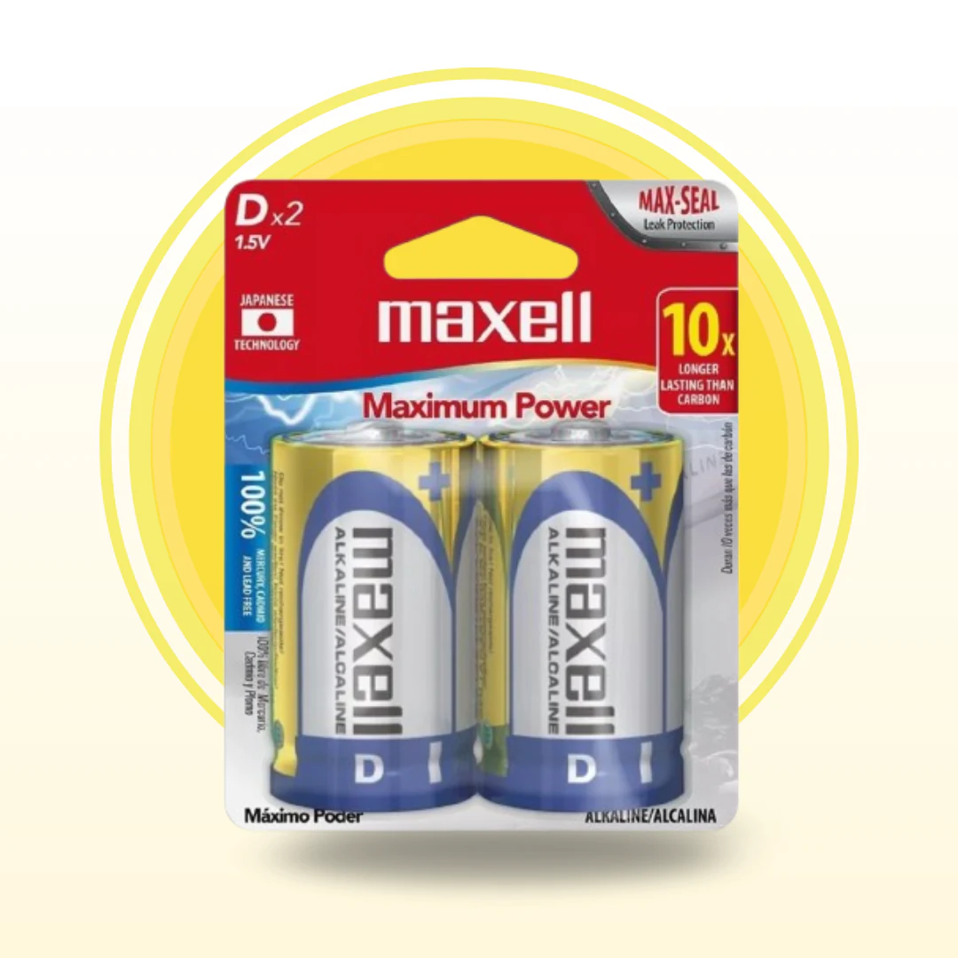 PILAS ALCALINA MAXELL PACK 2 PILAS TIPO D X2  1.5V. INCREIBLE