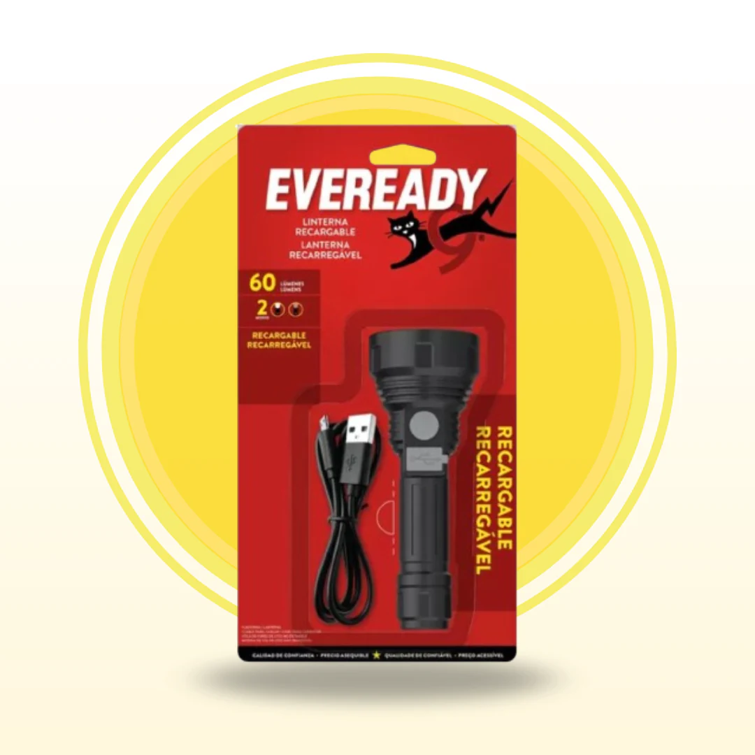 LINTERNA RECARGABLE EVEREADY 60 LUMENES 2 MODOS USB EVRVPHCL4. INCREIBLE