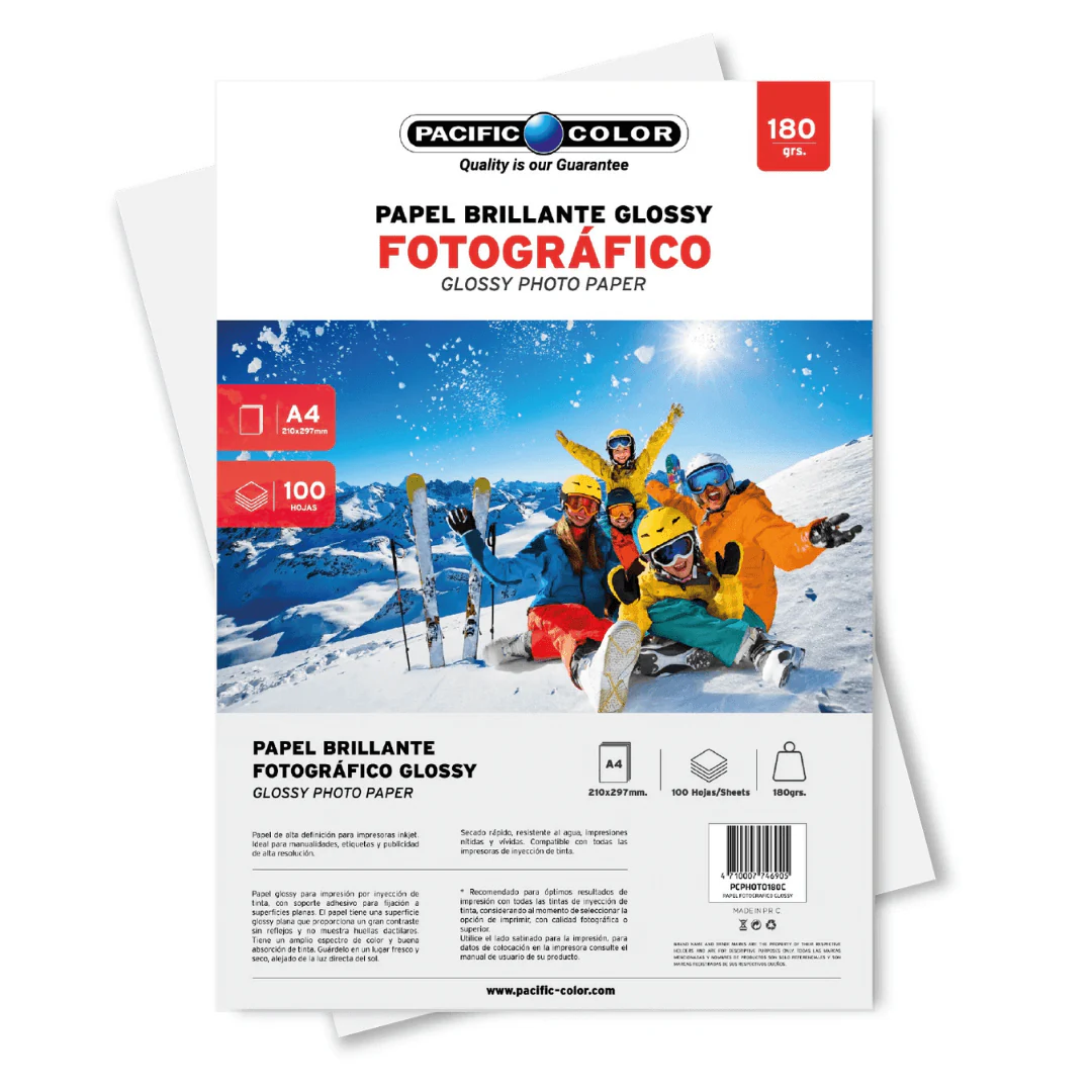 PAPEL FOTOGRAFICO GLOSSY PACIFIC COLOR  180GR A4 100 HOJAS