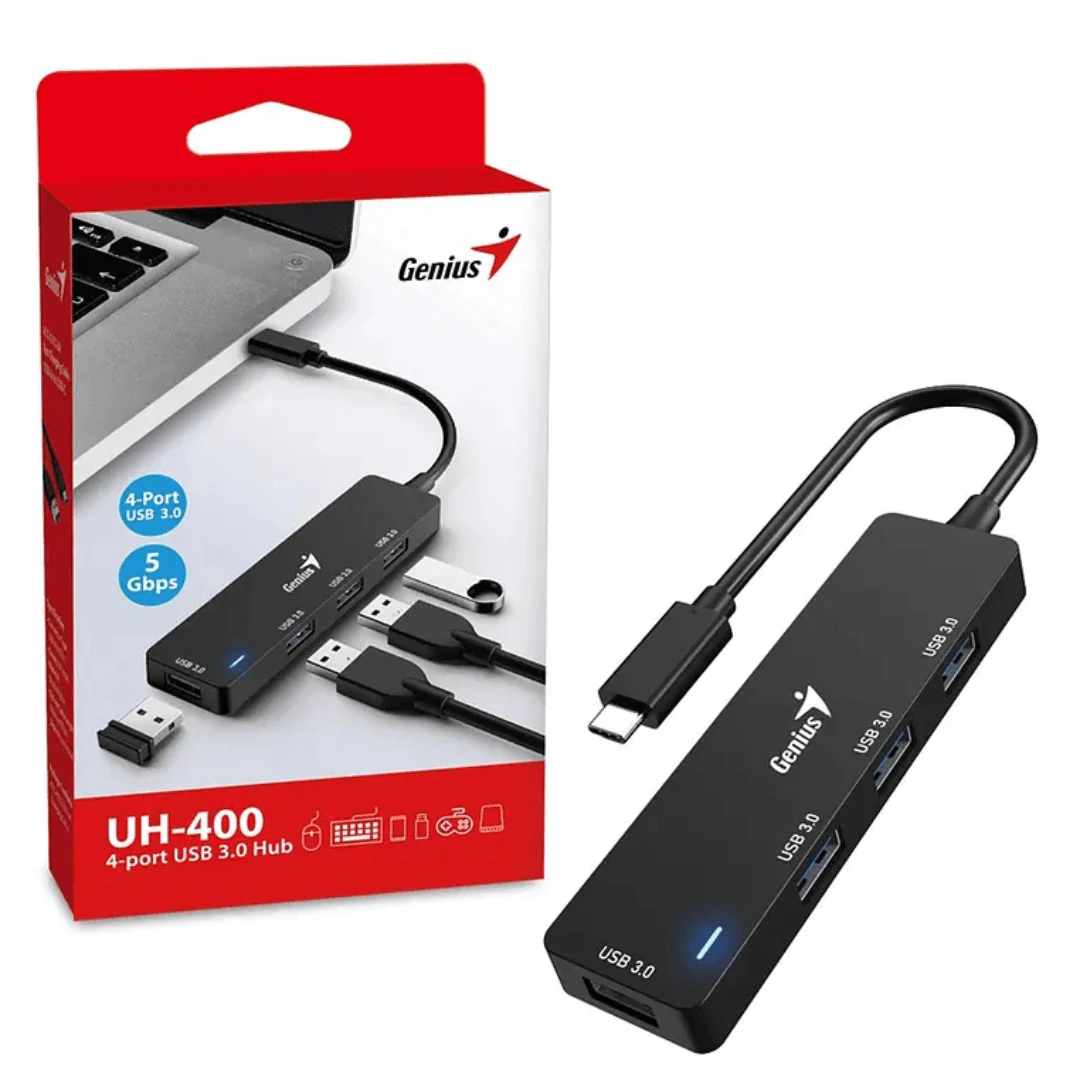 HUB DE 4 PUERTOS USB 3,0 GENIUS UH-400 NEGRO. increible