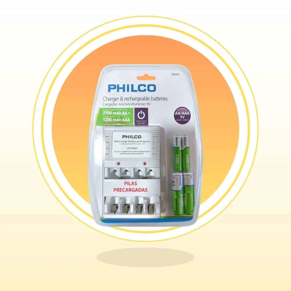 Cargador Pilas Philco 9854G + 2 Pilas AA Y 2 Pilas AAA Recargables Increíbles