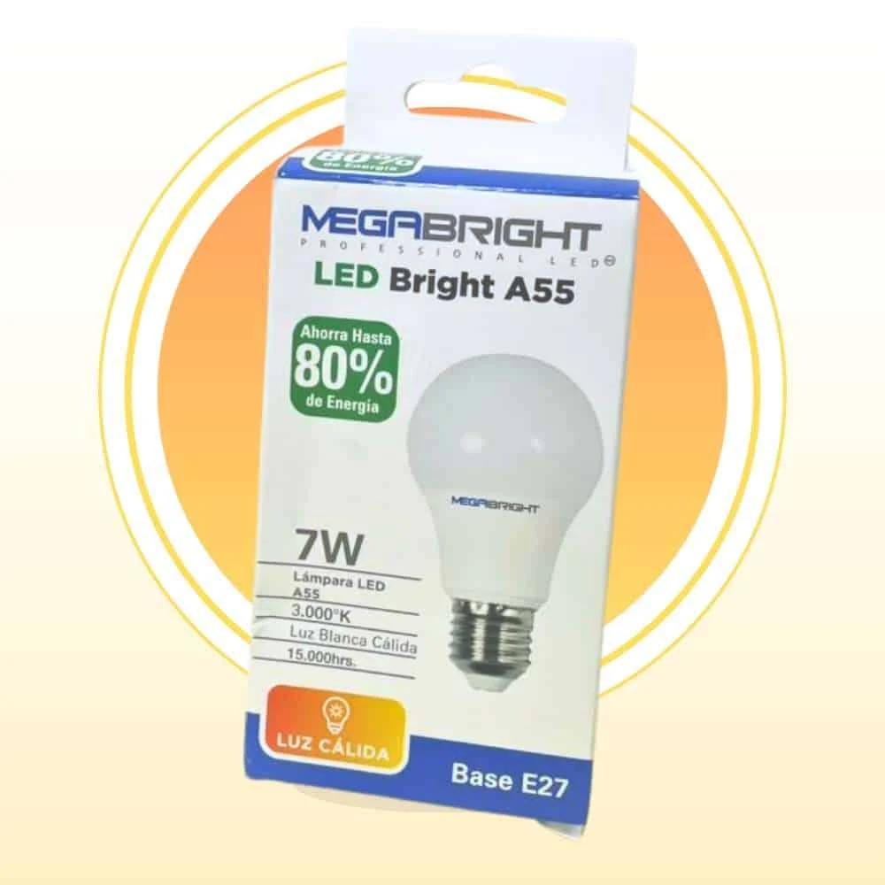 Ampolleta Megabright LED Bright A55 Luz Cálida Increíble