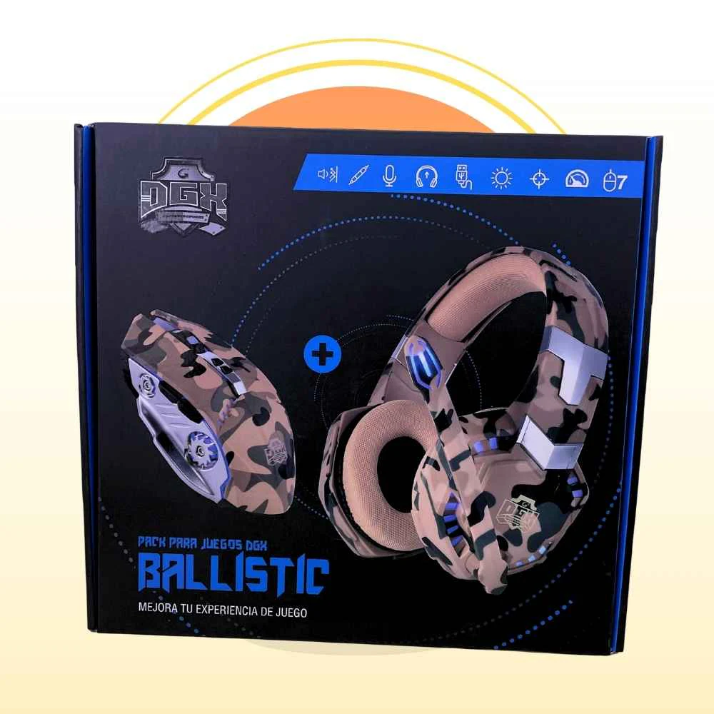 1 PACK DGX Ballistic Mouse Óptico + Audífonos: Increíble Equipo Gamer Para Tus Partidas