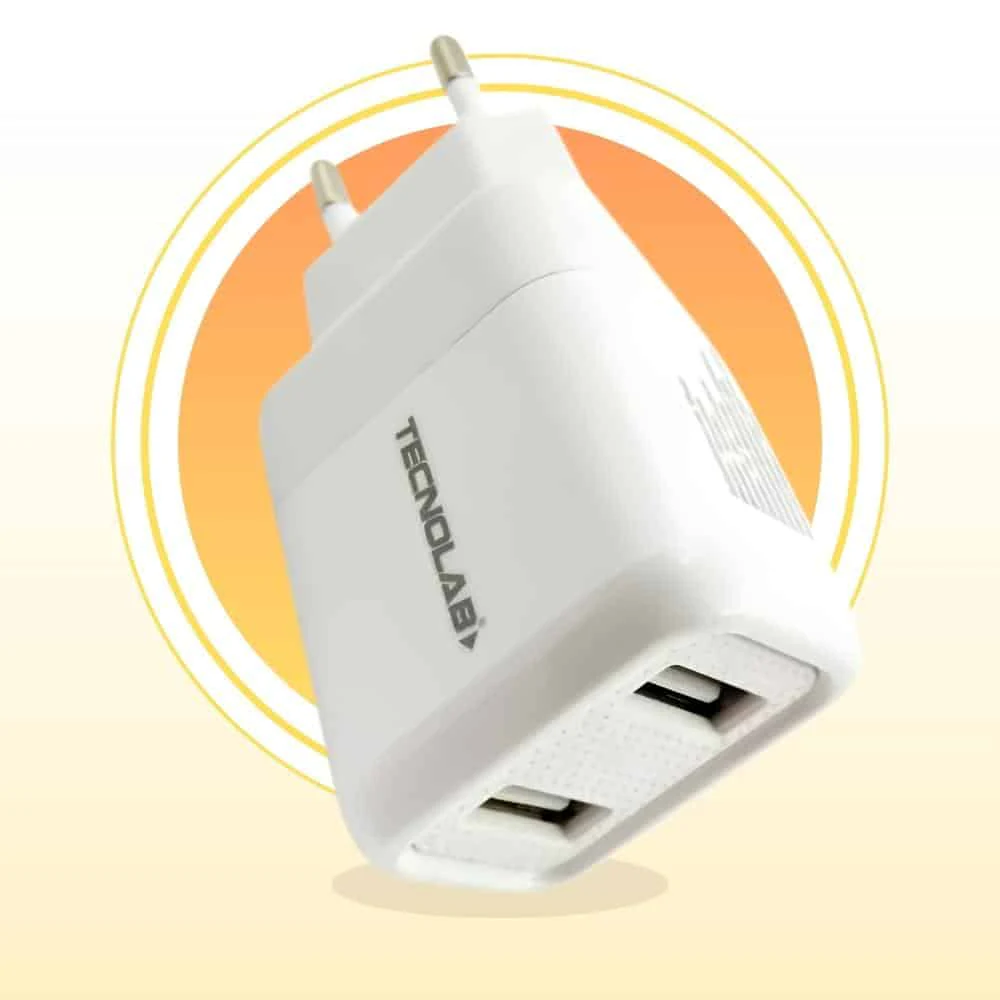 Cargador Pared 2 puertos USB + Cable USB-C TL044W Tecnolab: Carga Rápida, Increíble y Segura