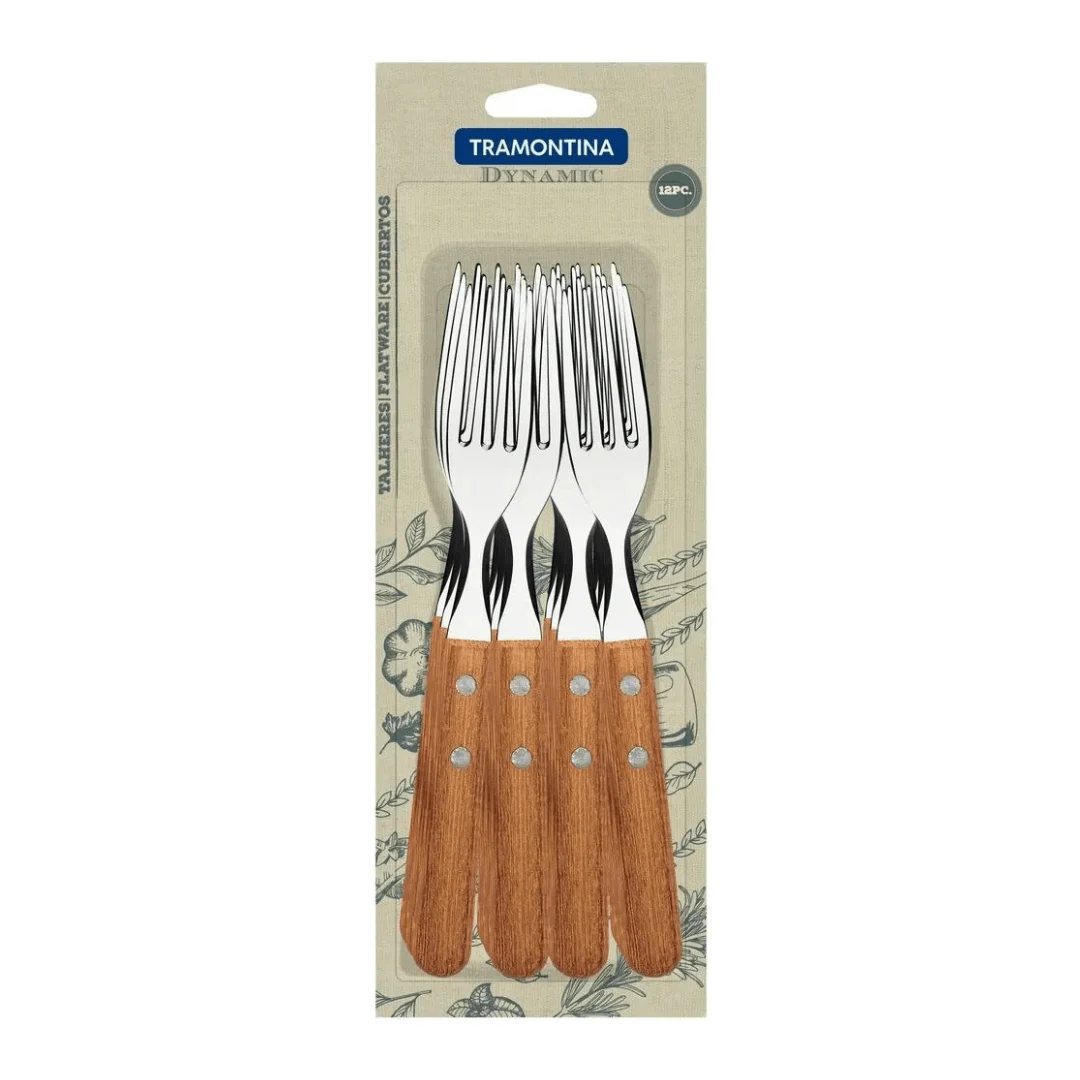 Set X12 Tenedores Mesa Tramontina Dynamic Madera Acero Inox Madera. increible